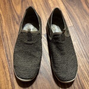 OluKai Textured Brown Slip-On Loafers